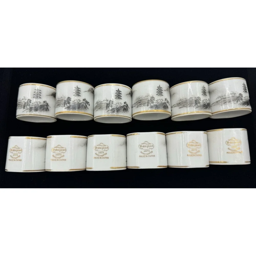 Napkin Ring Fukagawa Arita Hand Painted Napkin‎ Ring Gold Rim Japan Porcelain